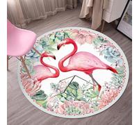 Tapis Rond Plante Verte Flamingo Tapis Salon Chambre Doux au Toucher Intérieur Extérieur pour Jardin Terrasse Décoratif Antidérapant Lavable en Machine 40 cm
