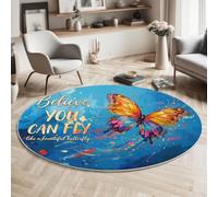 Tapis Rond Poil Bas Lavable 80cm - Éclaboussure D'Encre Papillon Citations Inspirantes Style De Guérison - Tapis De Sol Doux Et Antidérapant Pour Salon, Couloir, Salle D'étude, Décorations Intérieures