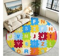Tapis Rond Poils Courts Lavable Antidérapant 100 cm Moderne Lettres | Doux Haute Densité de Poils Tapis Salon Canapé, Chambre à Coucher, Descente de Lit - Puzzle Nombre Jeu Multicolore