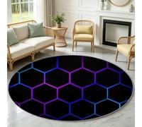 Tapis Rond Poils Courts Lavable Antidérapant 120 cm Moderne Géométrique | Doux Haute Densité de Poils Tapis Salon Canapé, Chambre à Coucher, Descente de Lit - Hexagone Nid Abeille Noir