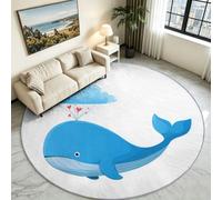 Tapis Rond Poils Courts Lavable Antidérapant 200 cm Dessin Animé Animaux | Doux Haute Densité de Poils Tapis Salon Canapé, Chambre à Coucher, Descente de Lit - Baleine Nuage Cœur Blanc