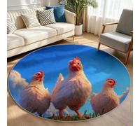 Tapis Rond Poils Ras, Impression 3D Poule Prairie Ciel Bleu Nuages Tapis de Sol Décoration Antidérapant Dessin Animé pour Salon Chambre à coucher Cuisine Bureau Hôtel Intérieur ( 160 cm, Bleu)