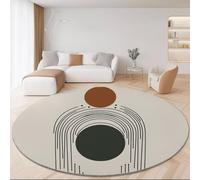 Tapis Rond Poils Ras, Impression Géométrique Minimaliste Salon Tapis de Couloir, Chambre Décor Tapis Antidérapant, pour Coucher Bureau Hôtel 100 cm, Beige