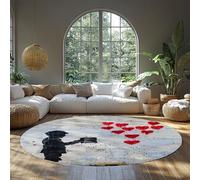 Tapis Rond pour Chambre à Coucher Noir et Blanc Street Art Cercle Tapis de Sol lavables Graffiti garçon avec Coeur Rouge Ballons antidérapant Mur de Briques Vintage Doux pour Le Salon 135cm