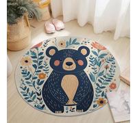 Tapis Rond pour Enfant Motif Mignon d’Ours et Fleurs de Forêt, Multicolore, 120 cm, Moquette de Sol Douce et Antidérapante, Idéal pour Déco Chambre de Bébé, de Fille ou Salle de Jeux