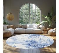 Tapis Rond pour Salon Lavable Toile Bleue Floral Petit Cercle Tapis de Sol de Cuisine circulaires antidérapants à Poils Ras Circulaire Doux pour Chambre Bureau Coin Cuisine Entrée Salle de 120cm