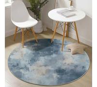 Tapis rond pour salon - Motif marbre abstrait - Bleu et doré - Lavable - À poils courts - Antidérapant - Pour salle à manger, chambre d'enfant, couloir - 180 cm