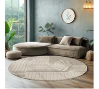 SIMPEX Tapis Rond à Poils Longs Pour Salon, Cuisine, Chambre à Coucher - Style Scandinave et Bohème Avec Design 3D, Doux et Moelleux - 200 x 200 cm, Beige