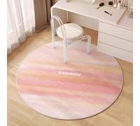 Tapis Rond Rayures Jaunes Roses Tapis Exterieur Rond pour Jardin Terrasse Intérieur Salon Chambre Antidérapant Court en Peluche Doux Lavable en Machine 100 cm