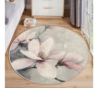 Tapis Rond Réalisme Peinture À l'huile, Tapis de Sol Rose Imprimé Fleur De Magnolia Pétales Antidérapant Lavable, Doux et Moelleux Interieur Carpette, pour Chambre Salon Cuisine Couloir Balcon 60cm