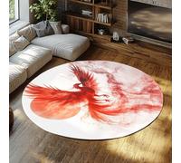 Tapis Rond Red Phoenix 100cm（Rond） Rugs lavables pour Le Bureau Tapis Japonais à Poils Bas pour Salon Chambre Design d’Oiseaux mythiques orientaux Rugs d’intérieur