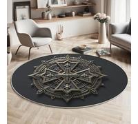 Tapis Rond Rétro Badge, Tapis Brun Foncé Poils Courts Doux Imprimé Croix Équipement, Lavable en Machine et Facile d’Entretien, pour Chambre à Coucher Cuisine Salle à Manger 90cm