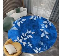 Tapis Rond Rétro Bleu Marine Salon, Style Japonais Tie-Dye Feuilles Imprimé Tapis de Sol Décoration Antidérapant - 60 cm pour Salon Chambre Cuisine Balcon Terrasse Salle à Manger