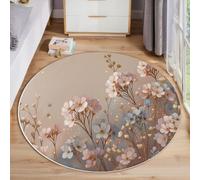 Tapis Rond Rêveur Guérisseur, Tapis de Sol Rose Clair Imprimé Aquarelle Fleurs Sauvages Antidérapant Lavable, Doux et Moelleux Interieur Carpette, pour Chambre Salon Cuisine Couloir Balcon 180cm