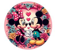 Tapis rond rose 120cm - Mickey et Minnie en fleurs