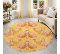 Tapis Rond Rose, Motif Impressionnisme Papillon De Nuit Géométrique, Tapis d'Appoint Lavable et Antidérapant pour Passionnés d'art Chambre et Balcon