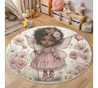 Tapis Rond Rose pour Interieur, Tapis Imprimé Aquarelle Fée Bouquet De Fleurs Lavable et Antidérapant Dessins Animés Contes De Fées, Facile à Entretenir pour Salon Chambre à Coucher Cheminée 100cm