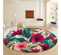 Tapis Rond Rose Salon, Élégant Vibrant Fleurs Tropicales Tapis Décoratifs Imprimés - Paillasson Rond Lavable en Machine Antidérapant pour Chambre d’Enfant 60 cm
