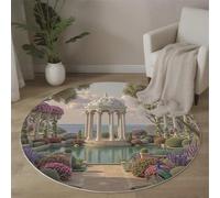 Tapis Rond Rose-Violet Diamètre 100cm, Tapis de Sol Style De Jardin Européen Décoration Antidérapant imprimé Jardin Grec Pavillon, pour Salon Chambre Cuisine Salle à Manger Intérieur
