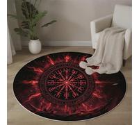 Tapis Rond Rouge 100cm, Tapis de Sol Imprimé Runes Feu Antidérapant Doux, Art Fantastique Et Mystérieux Décoration pour Salon Chambre Cuisine et Salle à Manger Zone d’étude
