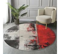 Tapis Rond Rouge Expressionnisme Abstrait Lavable en Machine, Tapis Interieur Imprimé Blocs De Couleur Coups De Pinceau Antidérapante Poil Bas, pour Salon Chambre Cuisine Nursery Bureau 180cm