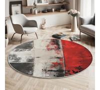 Tapis Rond Rouge Lavable en Machine, Antidérapant Style Abstrait Industriel Douce Pile Courte Blocs De Couleur Pigments Imprimé Tapis, pour Salon Chambre d'enfant Salle de Bain Entrée 100cm