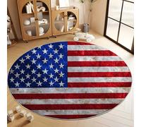 Tapis Rond Rouge Salon, Rétro Drapeau Artistique Tapis Décoratifs Imprimés - Paillasson Rond Lavable en Machine Antidérapant pour Chambre d’Enfant 150 cm