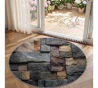 Tapis Rond Rustique Campagne 200 cm, Mur de Pierre Briques Lavable en Machine pour Salon, Antidérapant, Tapis Imprimé pour Salle à Manger, Chambre d’Enfant, Nurserie, Gris