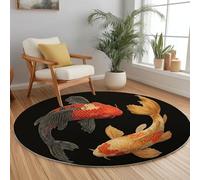 Tapis Rond Salle de Jeux Antidérapant 100 cm, Tapis Lavable en Machine Animal Noir Poisson Rouge pour Salon - Moquette Coureur Imprimé Art Traditionnel pour Salle à Manger Chambre d'Enfant Nurserie