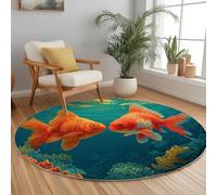 Tapis Rond Salle de Jeux Antidérapant 180 cm, Tapis Lavable en Machine Océan Animal Poisson Rouge pour Salon - Moquette Coureur Imprimé Photographie pour Salle à Manger Chambre d'Enfant Nurserie