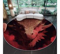 Tapis Rond Salon 100 cm Fantastique Anime Dragons Nuages Et Brume Tapis De Sol Décoration Antidérapant pour Salon Chambre Cuisine Balcon Terrasse Salle À Manger Intérieur, Rouge