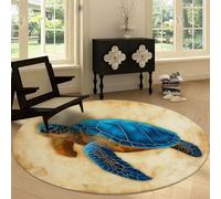 Tapis Rond Salon 100 cm Shabby Chic, Animal Tortue Rayures Tapis de Sol Décoration Antidérapant Coureur - pour Chambre Cuisine Balcon Terrasse Salon Salle à Manger Intérieur Extérieur