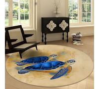Tapis Rond Salon 100 cm Shabby Chic, Aquarelle Animaux Tortues Tapis de Sol Décoration Antidérapant Coureur - pour Chambre Cuisine Balcon Terrasse Salon Salle à Manger Intérieur Extérieur
