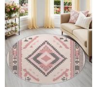 Tapis Rond Salon 100 cm - Tapis Imprimé Géométrique Ethnique | Lavable Machine Moquette Antidérapante Poil Bas Doux, Blocs De Couleur Zigzag Flèches Tapis pour Salon Chambre, Rose