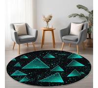 Tapis Rond Salon 120 cm Abstrait Tapis De Sol Décoration Antidérapant pour Salon Chambre Cuisine Balcon Terrasse Salle À Manger Intérieur, Cyan Triangle Forme D'Étoile