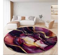Tapis Rond Salon 120 cm Poils Courts pour Chambre Cuisine Intérieur Extérieur, Abstrait Encre À Alcool Art Tourbillonnant Thème Antidérapant & Doux Flanelle Tapis Rond Décoratif, Violet