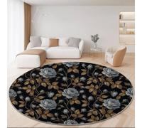 Tapis Rond Salon 120 cm, Style À Fleur Gothique Tapis de Sol Décoration | Lavable en Machine Liane Rose Descente de Lit, Antidérapant pour Salle à Manger Bureau Cuisine, Noir