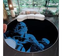 Tapis Rond Salon 140 cm - Imprimé Style Bande dessinée Motard Dessin au Trait, Bleu Noir Antidérapant Flanelle Douce Rond Tapis de Sol Décoration pour Salon Chambre Cuisine Bureau Couloir