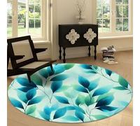 Tapis Rond Salon 150 cm Aquarelle rétro, Tapis de Sol décoration Bleu Canard Feuilles antidérapant Coureur - pour Chambre Cuisine Balcon terrasse Salon Salle à Manger intérieur extérieur