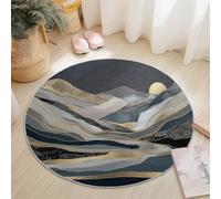 Tapis Rond Salon 150 cm, Rayures De Montagne Abstraites Imprimé Tapis de Sol Décoration Antidérapant pour Salon Chambre Cuisine Balcon Terrasse Salle à Manger Intérieur, Or Gris