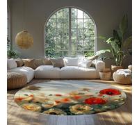 Tapis Rond Salon 150cm（Rond） Rugs Floral de Printemps de rêve Lavable Fleur crème Rouge Grand Tapis d’intérieur Fin pour Chambre sous la Table à Manger