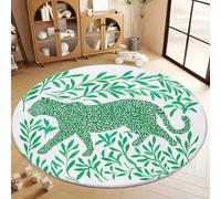 Tapis Rond Salon 160 cm Estampe Japonaise Sur Bois Léopard Feuilles Antidérapant & Poils Courts Tapis de Sol Ronds Décoration, Blanc pour Chambre à Coucher Balcon Intérieur Extérieur Moquette