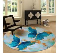 Tapis Rond Salon 160 cm Shabby Chic, Abstrait Papillon Floral Tapis de Sol Décoration Antidérapant Coureur - pour Chambre Cuisine Balcon Terrasse Salon Salle à Manger Intérieur Extérieur