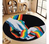 Tapis Rond Salon 160 cm, Tapis de Sol Antidérapant Minimaliste Vibrant Main Spectre pour Garçons Filles Adulte - pour Salon Chambre Cuisine Balcon Terrasse Salle à Manger, Noir