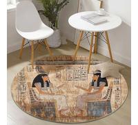 Tapis Rond Salon 160 cm, Traditionnel Art De L'Égypte Ancienne Antidérapant & Poils Courts Tapis de Sol Ronds Décoration, Kaki Convient pour Chambre à Coucher Balcon Intérieur Extérieur