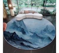 Tapis Rond Salon 180 cm - Imprimé Fantaisie Nature Montagne enneigée Nuages et Brume, Bleu Antidérapant Flanelle Douce Rond Tapis de Sol Décoration pour Salon Chambre Cuisine Bureau Couloir