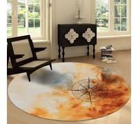 Tapis Rond Salon 180 cm Shabby Chic, Rétro Nautique Symbole Tapis de Sol Décoration Antidérapant Coureur - pour Chambre Cuisine Balcon Terrasse Salon Salle à Manger Intérieur Extérieur
