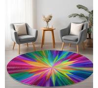 Tapis Rond Salon 180 cm, Tapis de Sol Antidérapant Spectre Géométrique Fantaisie Vibrant pour Garçons Filles Adulte - pour Salon Chambre Cuisine Balcon Terrasse Salle à Manger, Multicolore