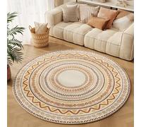 Tapis Rond Salon 200 cm Jaune Marron Moderne Doux Moquette Chambre,Tapis intérieur Confortable et élégant pour Salon, avec Le Fond Antidérapant Et Facile d'entretien