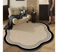 Tapis Rond Salon 200 cm Ligne Noire Moderne Doux Moquette Chambre,Tapis intérieur Confortable et élégant pour Salon, avec Le Fond Antidérapant Et Facile d'entretien